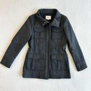 NWT LOFT gray wool blend military coat XS petite